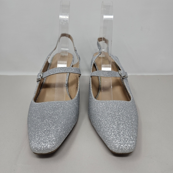 Dream Pairs High Heels Womens Sz 6.5 Silver Glitter Sling Back Mary Jane Strap - Picture 2 of 10